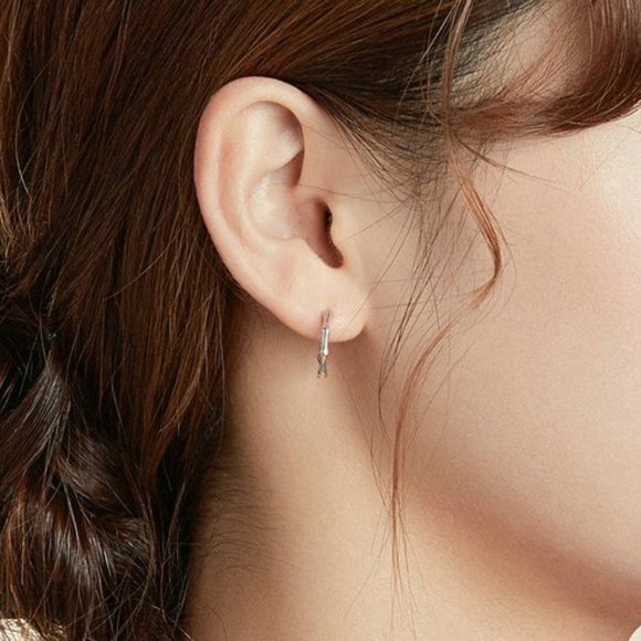 💛 925 Silver Plated Classy Hoop Bamboo Earrings for Women, MLNN1228 - Picture 4 of 4